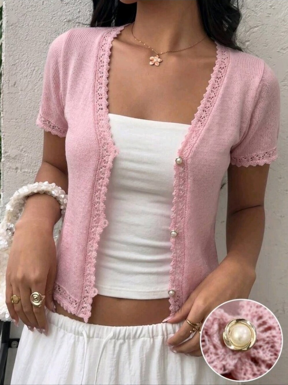 Women's Spring/Summer Casual Solid Color Short Sleeve Thin Cardigan